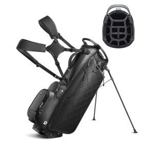 RIOROOO 14way 골프 스탠드 가방, 남성/여성용 플러시 탑이 있는 풀 길이 디바이더 PU 가죽 쿨러, 레인 커버 및 탈착식 스트랩이 방수 다용도 보관 가방