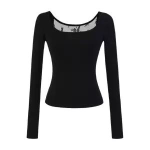 미니코코네 여성 가을 이너 롱루즈핏 티셔츠 레이스 오프숄더 긴팔 슬림핏 탑 DOS3