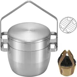 캠핑문 1.5쿼터 스테인리스 스틸 더치 오븐 6인치 2인치 1개 프라이팬 뚜껑 솔로 캠핑 조리기구 세트 DO-25