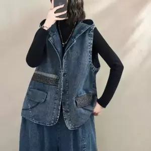볼사스 청 여사친 빈티지 캐주얼 후드 조끼 나시 민소매 ADOR1