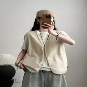 볼사스 여자 캐주얼 브이넥 상의 솔리드 조끼 사카면 트윌 덧장 ADOR1