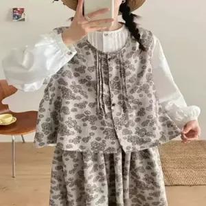 볼사스 여성용 빈티지 캐주얼 조끼 카디건 레이어드 나시 라운드 프린트 ADOR1