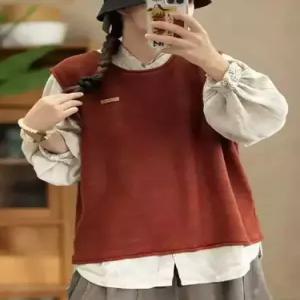 볼사스 여성용 캐주얼 나시 풀오버 와펜 라운드 조끼 덧장 솔리드 민소매 ADOR1