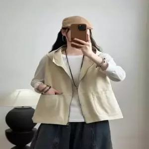 볼사스 여친 캐주얼 솔리드 트윌 조끼 후드 상의 집업 나시 ADOR1