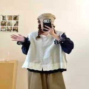 볼사스 린넨 조끼 카디건 자수 레이어드 레이스 여친 캐주얼 빈티지 ADOR1