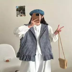 볼사스 여자 캐주얼 후드 체크 민소매 조끼 집업 ADOR1