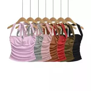 볼사스 여성 캐주얼 조끼 오프 셔링 새틴 탑 크롭 나시 ADOR1