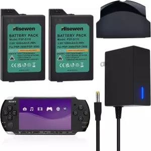 Hisewen PSP 3000 배터리 2팩 1500mAh 및 소니 /2000 시리즈용 고속 충전기 PSP2001 3001 3004 라이트 Silm