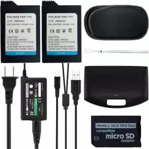 TFSeven 2Pcs 대용량 충전식 리튬 이온 교체 소니 PSP110 배터리 + AC 어댑터 5V 2A 벽 여행 전원 공급