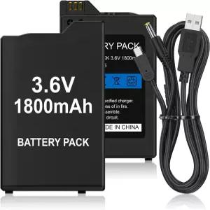 BSSING PSP 배터리 1000 1001 PSP110 1002 1003 1004 1005 1006 1007 1008 1010용 USB 충전 케이블이 있는