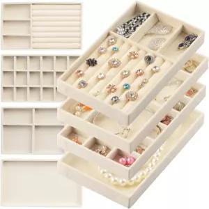 ERLSTE 주얼리 정리함 트레이 스태커블 벨벳 여성용 서랍용 반지용 서랍 목걸이 8개 세트베이지