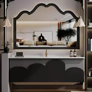 TIZAZO 욕실 싱크대 배니티 콤보 두꺼운 거울 프레임 디자인 및 LED 소프트 라이트 지능형 김서림 방지