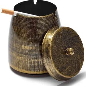 야외 파티오를 위한 뚜껑이 있는 재떨이 방풍 홈 오피스 테이블탑 파티오 발코니를 청동 무연 대형