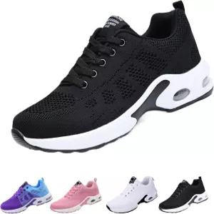 오티오 여성용 미끄럼 방지 운동화 에어 쿠션 플랫폼 패션 메시 슈즈 경량 아치 지지대 실외 및 실내