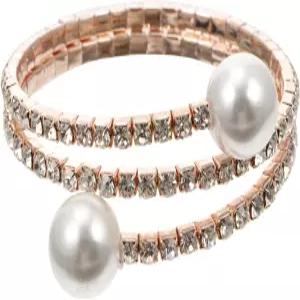 CONGARENTO 더블 레이어 라인스톤 진주 팔찌 오픈 커프 여성용 웨딩 손목 주얼리 패셔너블한 골드 톤