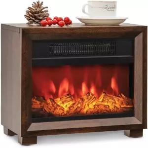후타다 전기 벽난로 히터 사실적인 불꽃 과열 방지 기능 온도 조절 기능이 있는 미니 나무 테이블탑 침실