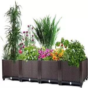 5.2X1.3피트 높이의 정원 침대 트렐리스와 호환되는 플랜터 박스 심기 물 저장고가 있는 클래식 라탄 패턴