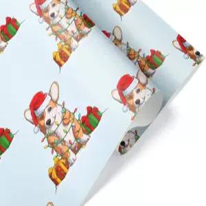 귀여운 산타 모자 코기 포장지 XMas 조명 펨브로크 웰시 선물 강아지 홀리데이 파티 장식 6피트 x 30인치