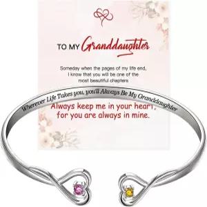 당신은 언제나 내 손녀 이중 하트 스타일 각인 팔찌 맞춤형 탄생석 커스텀 커프 크리스마스 생일을 맞아