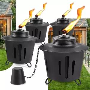 FALAWR 4팩 시트로넬라 테이블 상판 횃불 외부용 15온스 미니 파이어 피트 금속 불꽃 횃불에는 오래