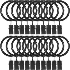 클립이 달린 커튼 링 장식용 1.5인치 세트 20개의 헤비 듀티 후크 클립 블랙