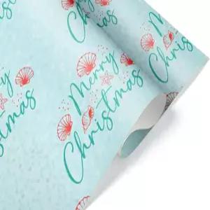 블루 씨쉘 메리 크리스마스 두꺼운 선물 랩 씨오션 프리미엄 럭셔리 포장지 비치 테마 홀리데이 장식6피트