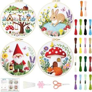 BEUNITONE 4세트 초보자를 위한 자수 키트 동화 패턴 크로스 스티치 지침서가 포함된 니들포인트 및 전체