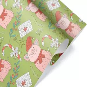 재미있는 산타 돼지 두꺼운 크리스마스 포장지 귀여운 겨울 선물 핑크 홀리데이 장식 녹색 20인치 x 30인치