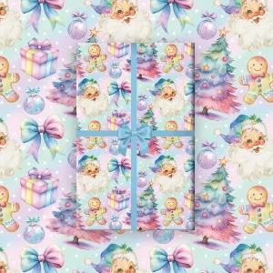 파블레와비 10매 레트로 산타 포장지 롤 아님 19.7 x 27.6 인치 레인보우 코켓 크리스마스 진저브레드 패턴