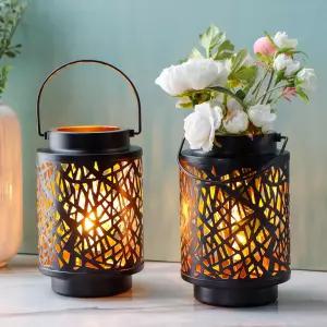 파티오 가든 실내 야외 파티 이벤트를 위한 6시간 타이머 금속 블랙 배터리 램프가 장착된 JHY 디자인 2개