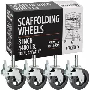 하우스블 비계 휠 캐스터 8인치 4개 세트 부품 이중 잠금 브레이크 그리스 피팅 스템 스위블 헤비 듀티