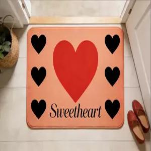 스위트하트 하트 도어 매트 푹신한 폴리에스터 피치 러그 침실/입구용 미끄럼 방지 스위트 홈 데코