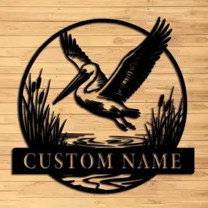 맞춤형 펠리컨 금속 벽 아트 개인 이름 표지판 LED 조명 장식 1024인치 선물