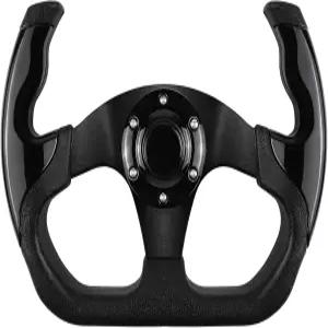 QYMOPAY 유니버설 레이싱 스티어링 휠 6 볼트 미끄럼 방지 가죽 및 경적 버튼이 있는 알루미늄 게이밍