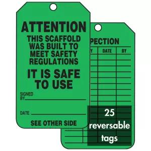 AccuformNMC 스캐폴드 상태 태그 25팩 그린 어텐션 안전 안전하게 사용 5.75인치 x 3.25인치 펀칭 홀이