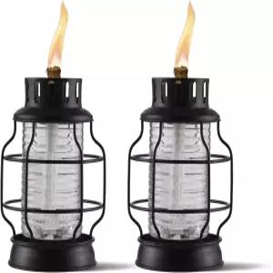 TIKI 테이블탑 메탈 토치 랜턴 2팩 u2013 파티오 정원 및 뒷마당용 스타일리시한 야외 티키 섬유유리 윅 앤