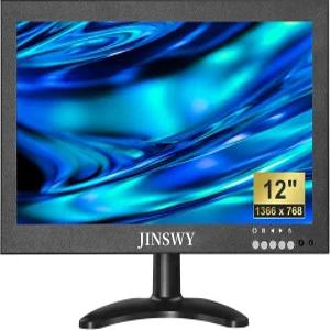 JINSWY 12인치 미니 모니터 IPS 1366x768 메탈 스크린 HDMI /VGA /AV /BNC /USB 입력 내장 스피커 및