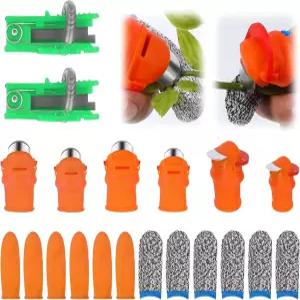 20개 엄지 나이프 세트 정원사용 블루베리 피커 도구 분리기 손가락 칼집 단두대 포함 식물 과일 따기 칼