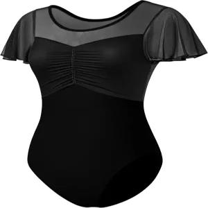 베이비 여성 발레 레오타드 포 댄스 어덜트 메쉬 러플 슬리브 댄스웨어 SXL