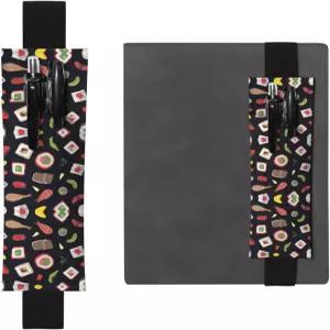 YzGWjBhd 조절 가능한 탄성 밴드 노트북 펜 홀더 귀여운 일본 스시 블랙 노트 저널 프린트 파우치 연필