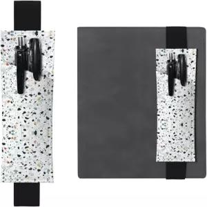 YzgWjBhd 조절 가능한 탄성 밴드 노트북 펜 홀더 귀여운 테라조 마블 파스텔 노트 저널 프린트 파우치 연필