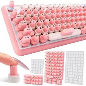 Udefinite 91PCS 롱 네일 키보드 스티커 타이핑 및 게임용 자가 접착 버블 하트 모양 실리콘 커버 여성