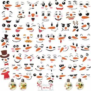 귀여운 눈사람 얼굴 스티커 공예용 60개 크리스마스 볼 와인 잔 메이슨 병