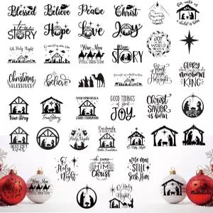 공예용 크리스마스 성탄절 스티커 비닐 장식용 방수 데칼 볼 우드 컵 유리 물병 장식용블랙 네이티비티