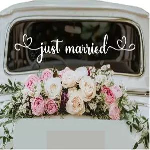 xcanartvy가 방금 결혼한 비닐 데칼 자동차 창문 웨딩카 장식 신부와 신랑 흰색 28 x 5.1 인치