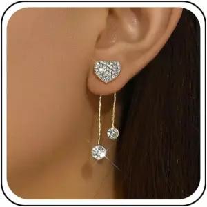 이크네 빈티지 크리스탈 하트 이어 재킷 귀걸이 골드 라인스톤 태슬 드롭 Cz 스터드 롱 여성용 주얼리