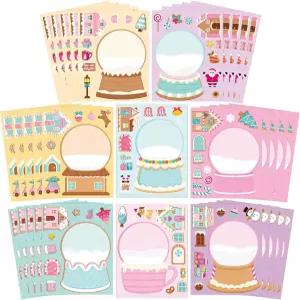 CY2SIDE 크리스마스 스노우 글로브 하우스 스티커 40PCS 핑크 진저브레드 학교 보상용 얼굴 시트 만들기