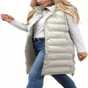 여성용 시가오 롱 베스트 민소매 겨울 패딩 조끼 경량 웜 집업 후드 재킷