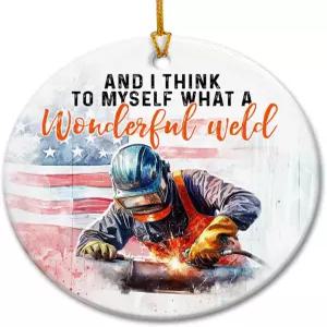 크리스마스 트리 2025를 위한 용접 장식품 독특한 용접공 철공 금속 작업자를 애국적인 양면 세라믹