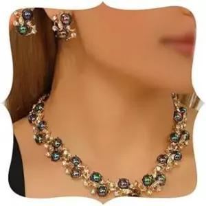 Jnncocier 패션 신부 핑크 블루 퍼플 인조 진주 크리스탈 결혼식 목걸이 귀걸이 주얼리 세트 웨딩